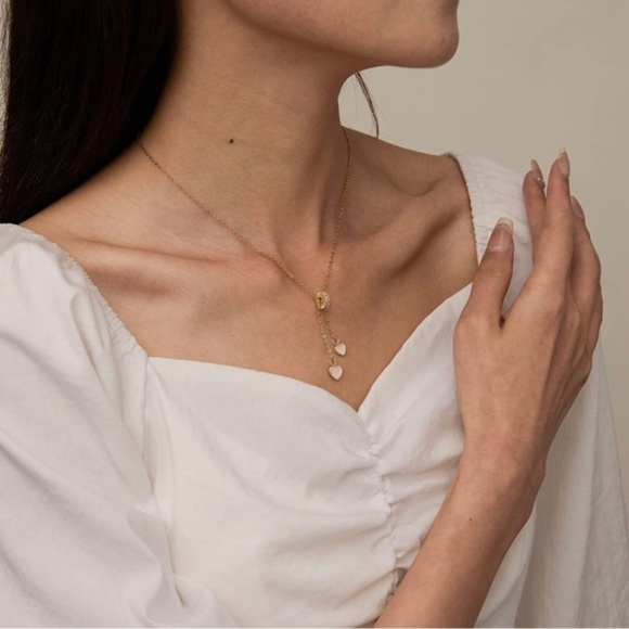 GOLD 18k Plated CZ Heart Lariat Necklace - Picture 3 of 4